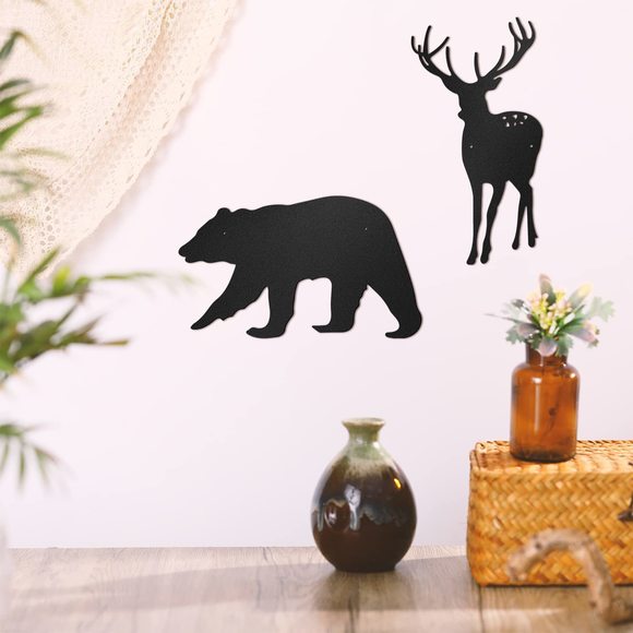 6 Pieces Metal Wall Art Deer Bear Pine Tree Wall Decor Hanging Forest Decor💓 - Picture 7 of 7